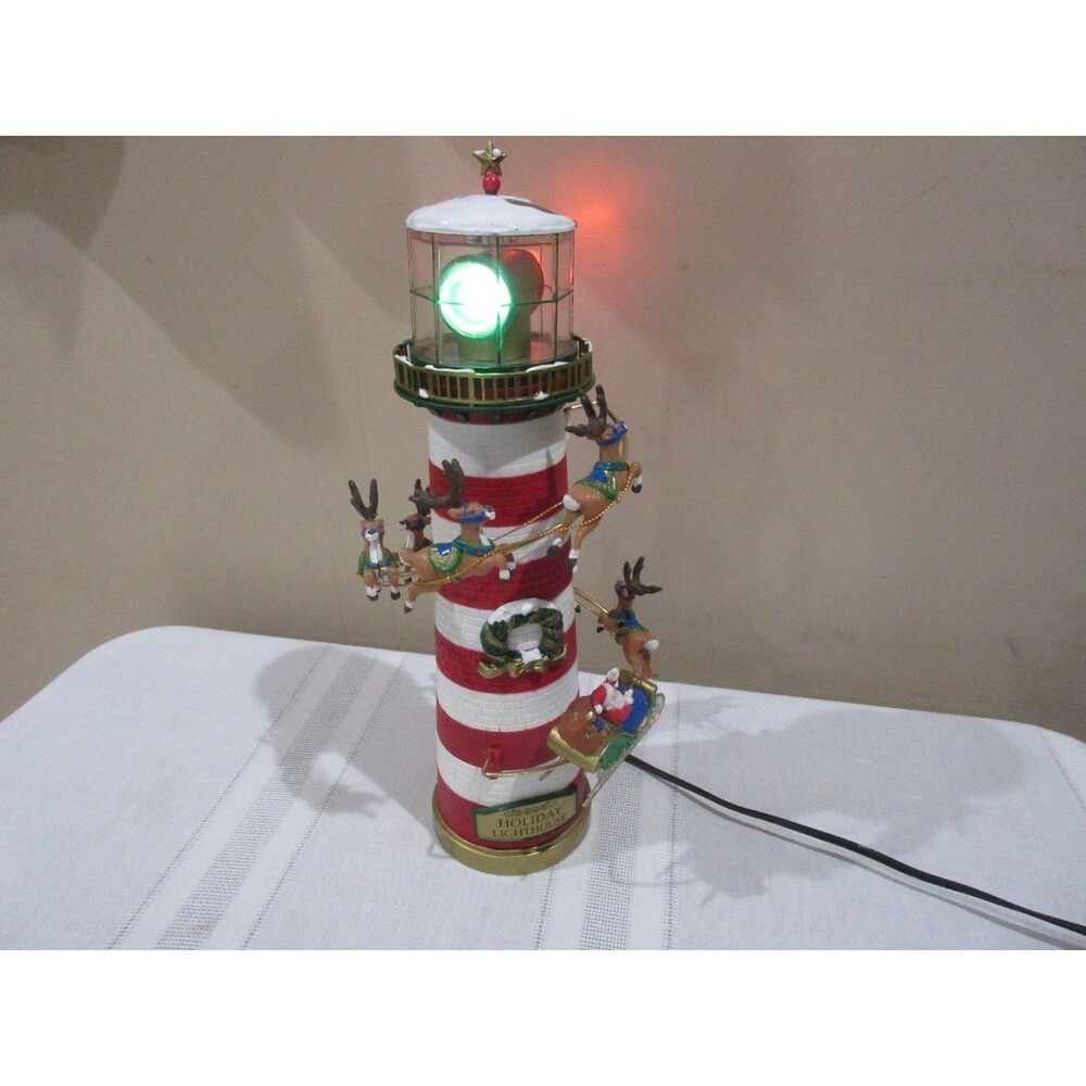 Mr Christmas Holiday Lighthouse Rotating Lights Up Vintage Santa 12" WORKS VIDEO
